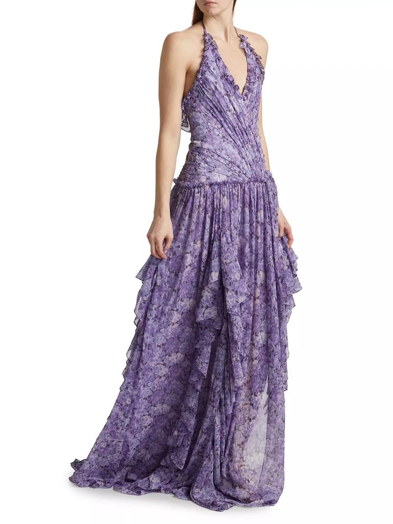 Cinq à Sept Agatha Floral Ruffled Chiffon Halterneck Gown 2
