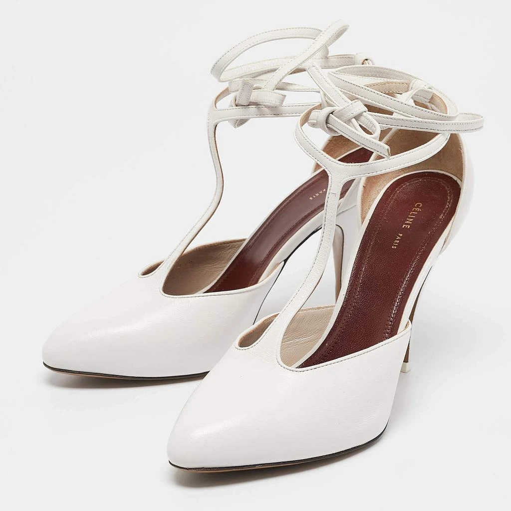 Celine Celine White Leather Night Out T-Strap Ankle Wrap Sandals Size 37.5 2