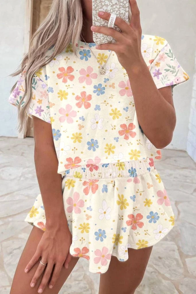 Lovesoft Lovesoft - Floral Print Crop Top Wide Leg Short Set