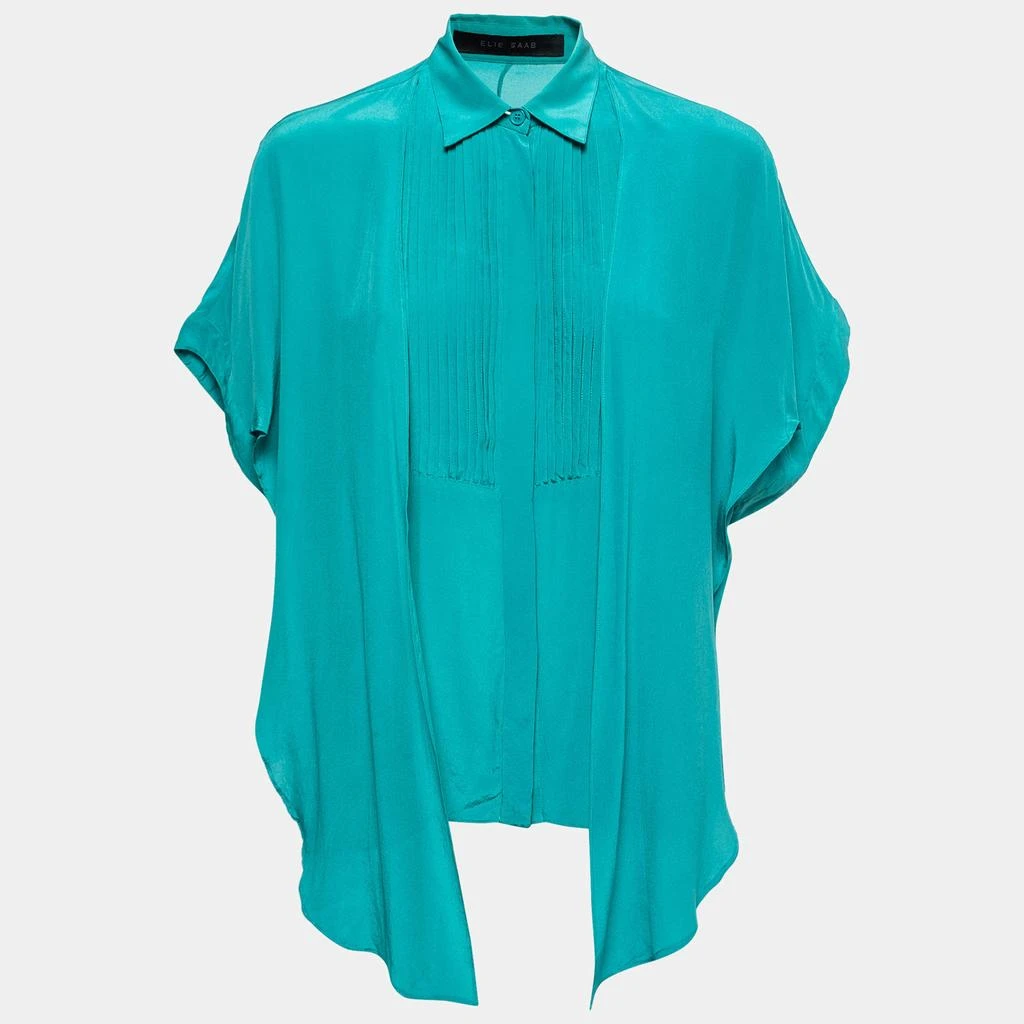 Elie Saab Elie Saab Green Crepe Silk Ruffled Overlay Shirt S 1