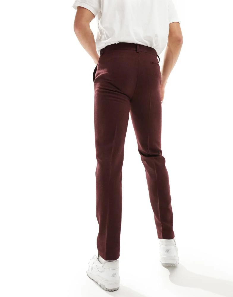ASOS ASOS DESIGN slim fit wool mix suit trousers in burgundy twill 4