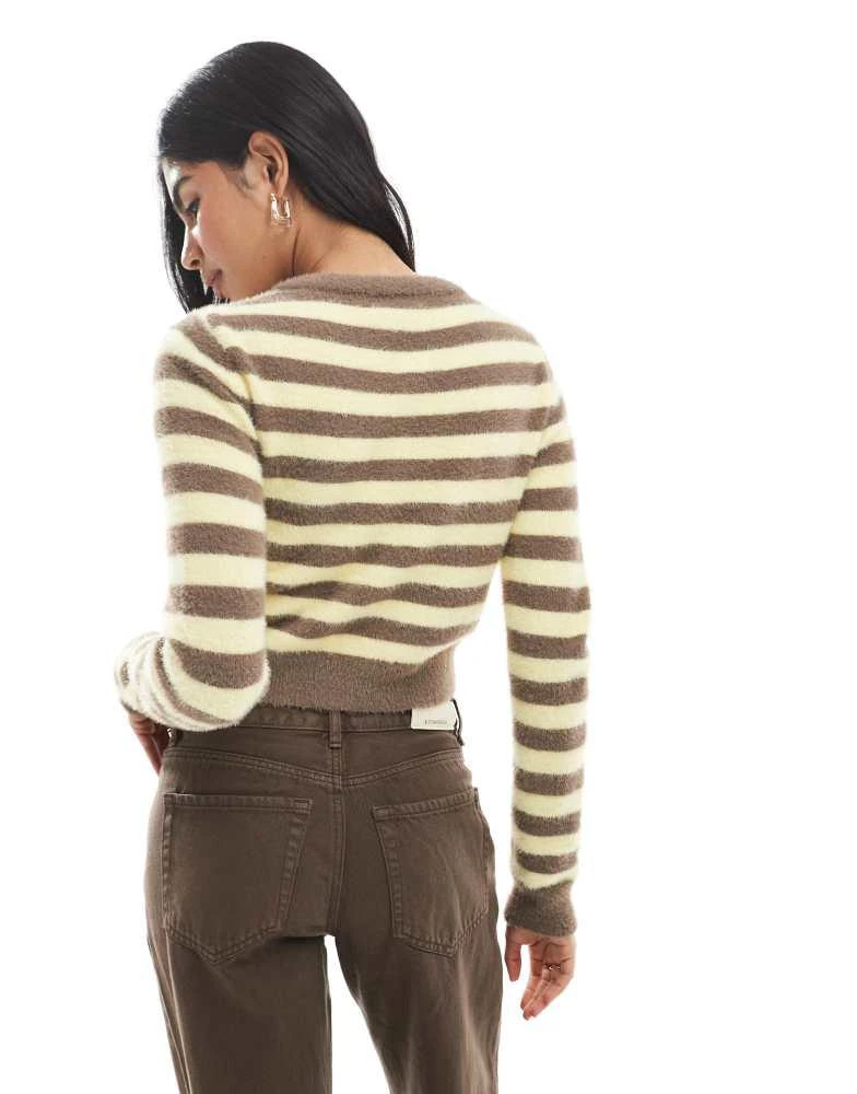 Daisy Street Daisy Street fluffy knit micro cardigan in yellow brown stripe 4