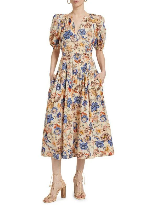 Ulla Johnson Carina Floral Cotton Tie-Waist Midi-Dress 1