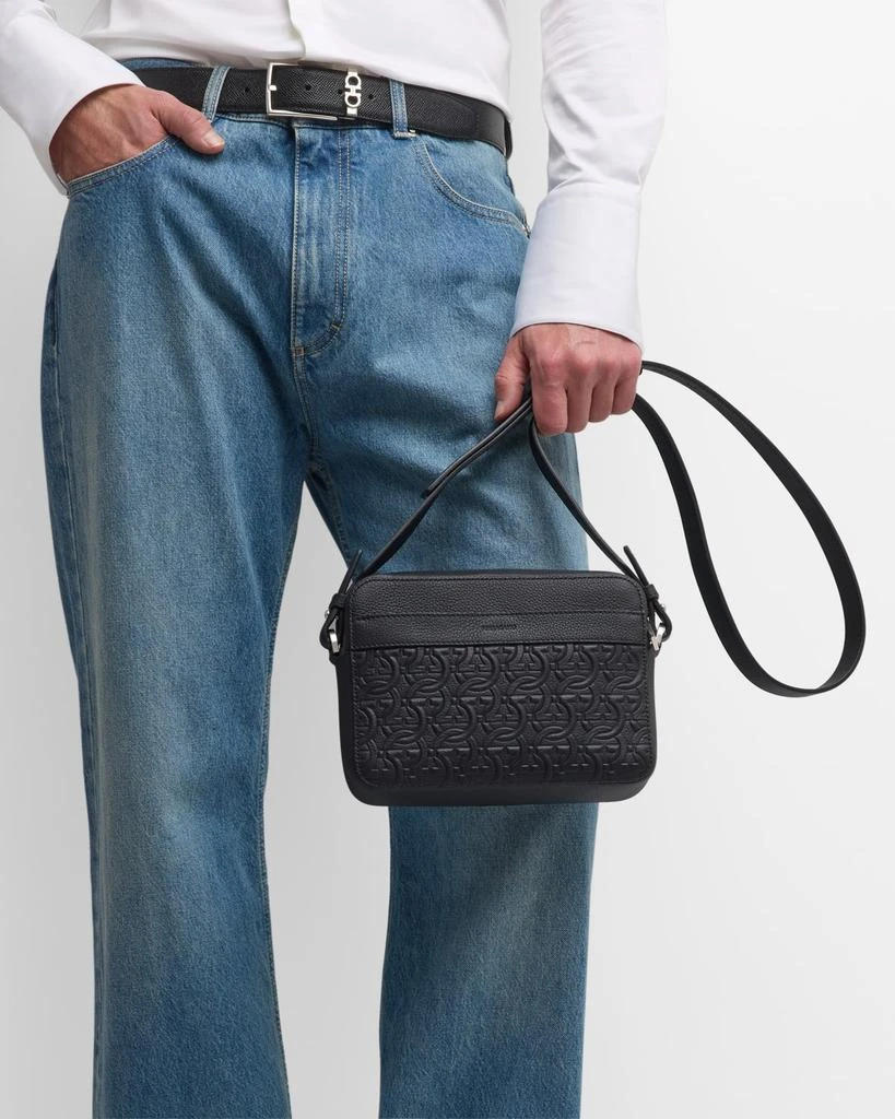 Salvatore Ferragamo Men's Embossed Gancini Leather Crossbody Bag 5