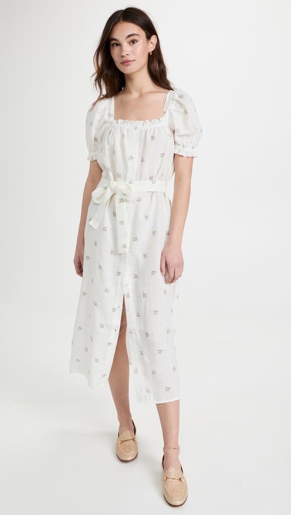 Sleeper Brigitte Midi Linen Dress in Bouquets