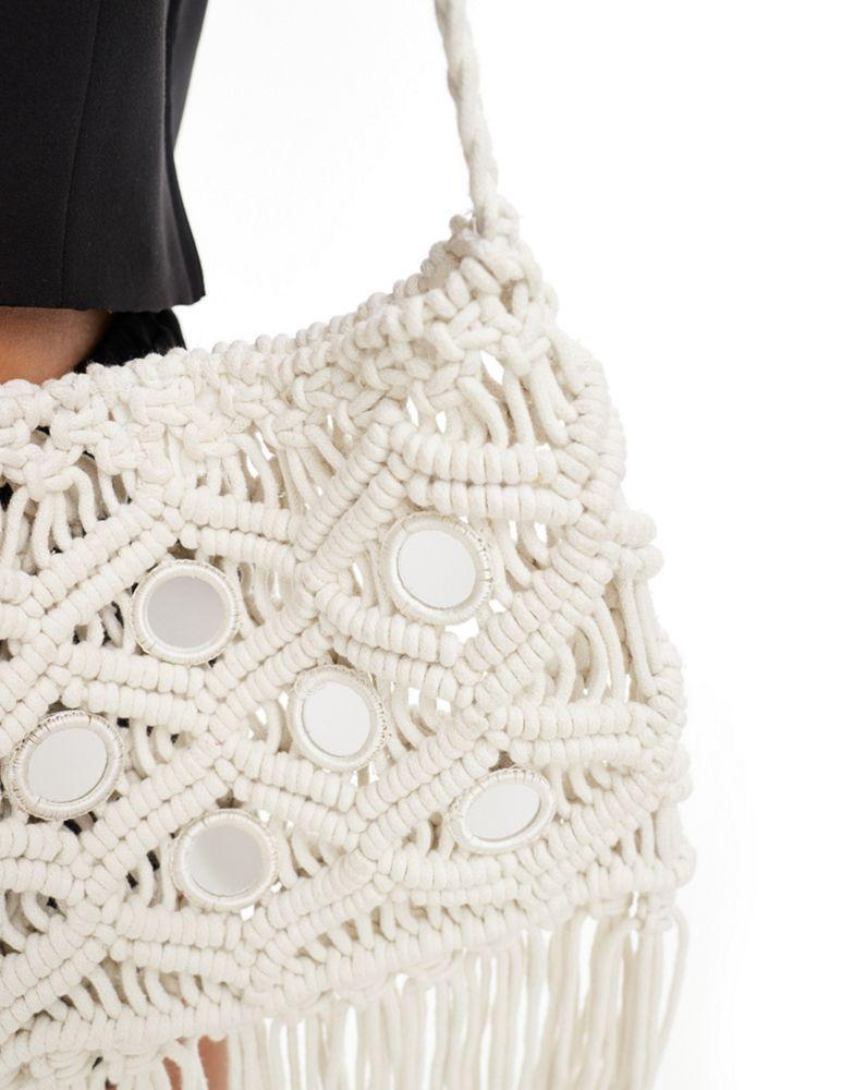 Bershka Bershka boho shoulder bag with mirror detailing in white