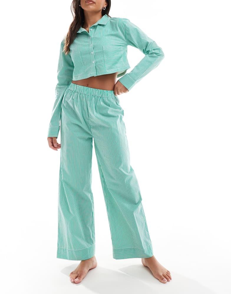 Luna Luna oversized cropped pyjama shirt co ord in green stripe