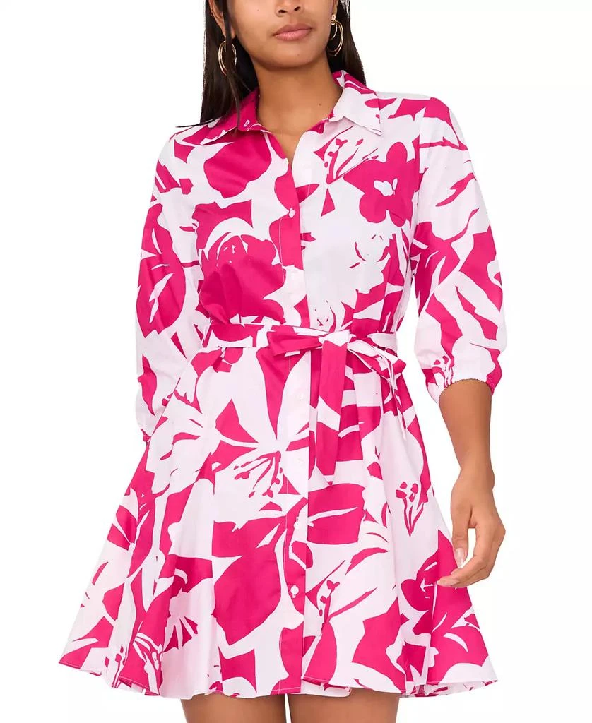 MSK Petite Printed Cotton Puff-Sleeve Shirt Dress 2
