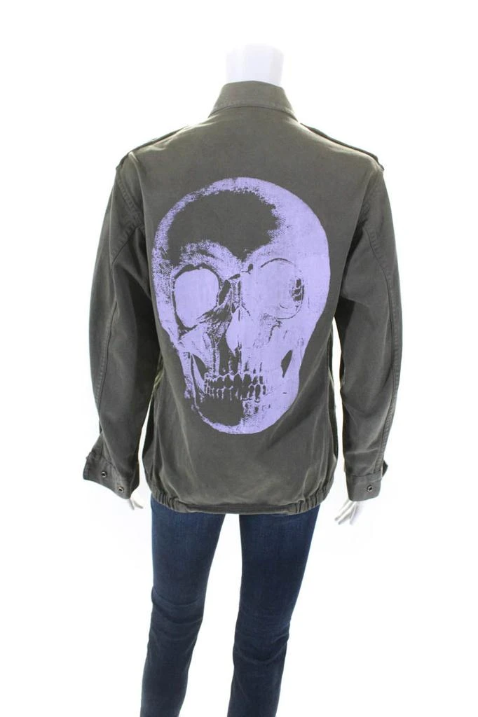 Libertine Womens Button Front Collared Skull Back Jacket Green Cotton Medium 3