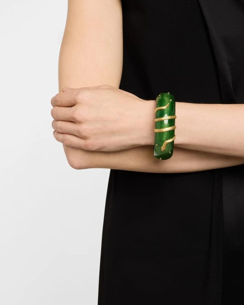 Silvia Furmanovich 18K Yellow Gold Green Lacquered Snake Marquetry Bangle Bracelet with Diamonds 3