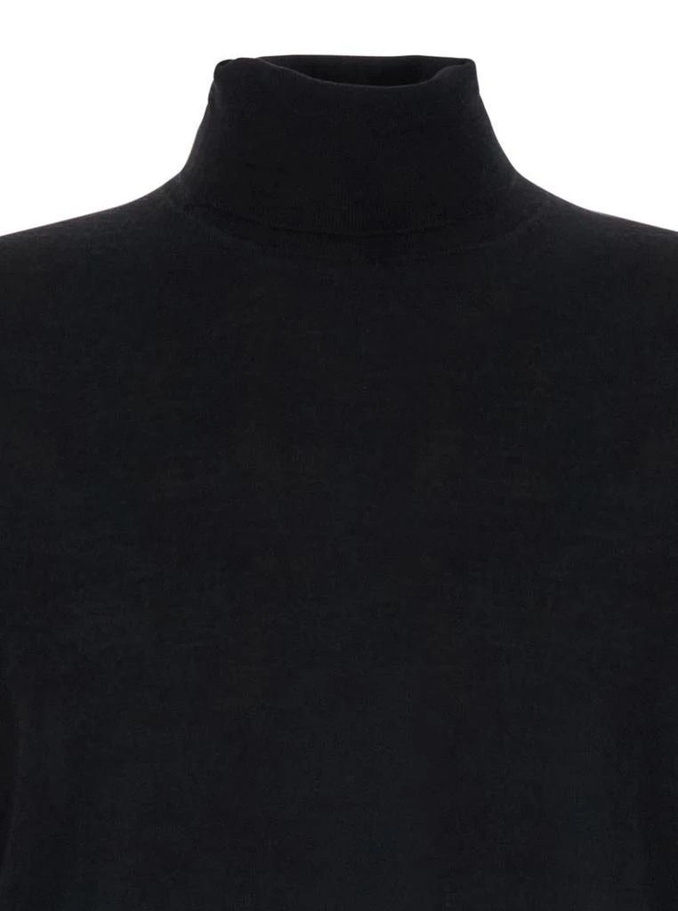 Plain Black Turtleneck Sweater In Merino Wool And Silk Blend Man 3