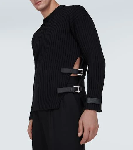 Versace Leather-trimmed knit wool sweater 5