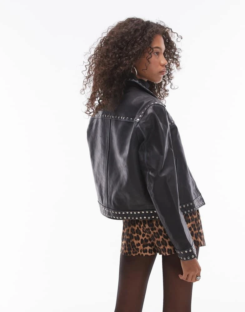 Mango Mango studded leather jacket in black 4