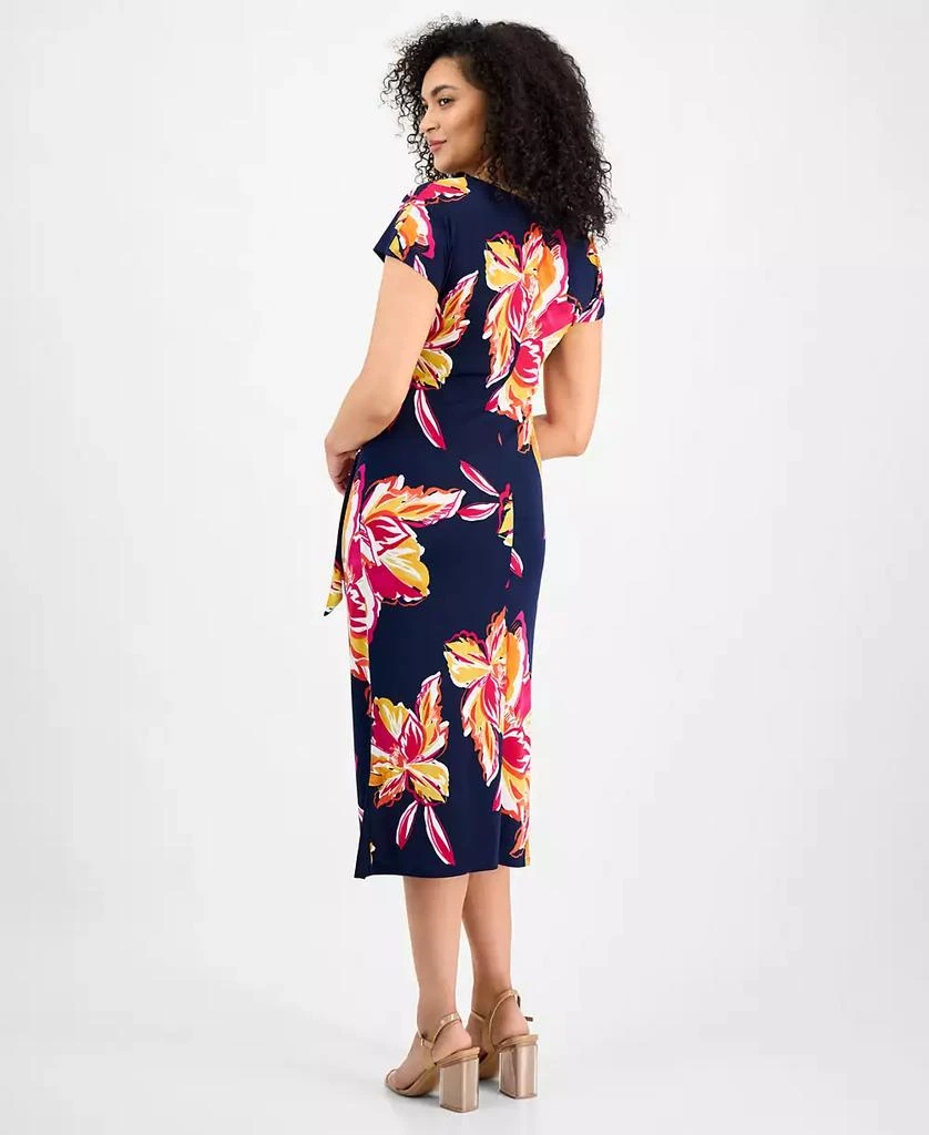 Robbie Bee Women's Floral Tie-Waist Short-Sleeve Midi Dress 5