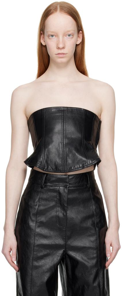 LVIR Black Straight Neck Faux-Leather Corset