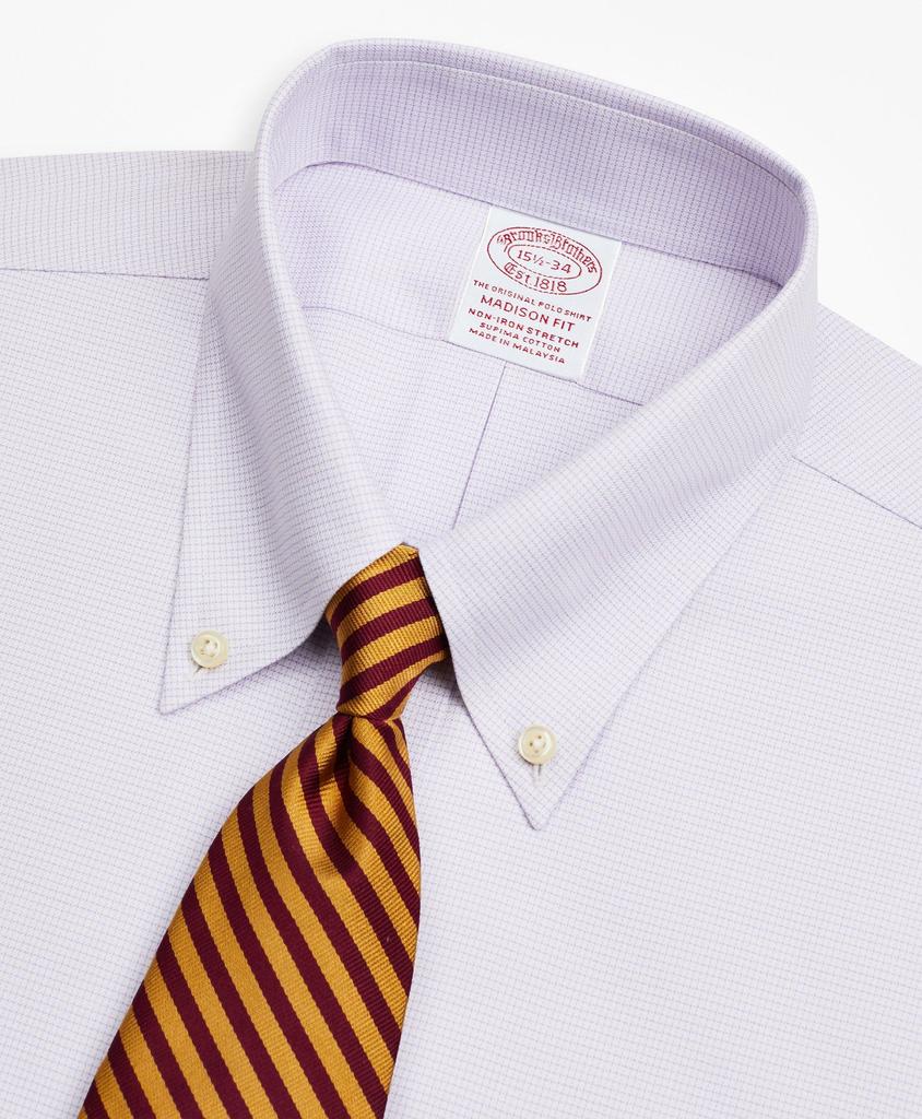 Brooks Brothers Stretch Madison Relaxed-Fit Dress Shirt, Non-Iron Twill Button-Down Collar Micro-Check