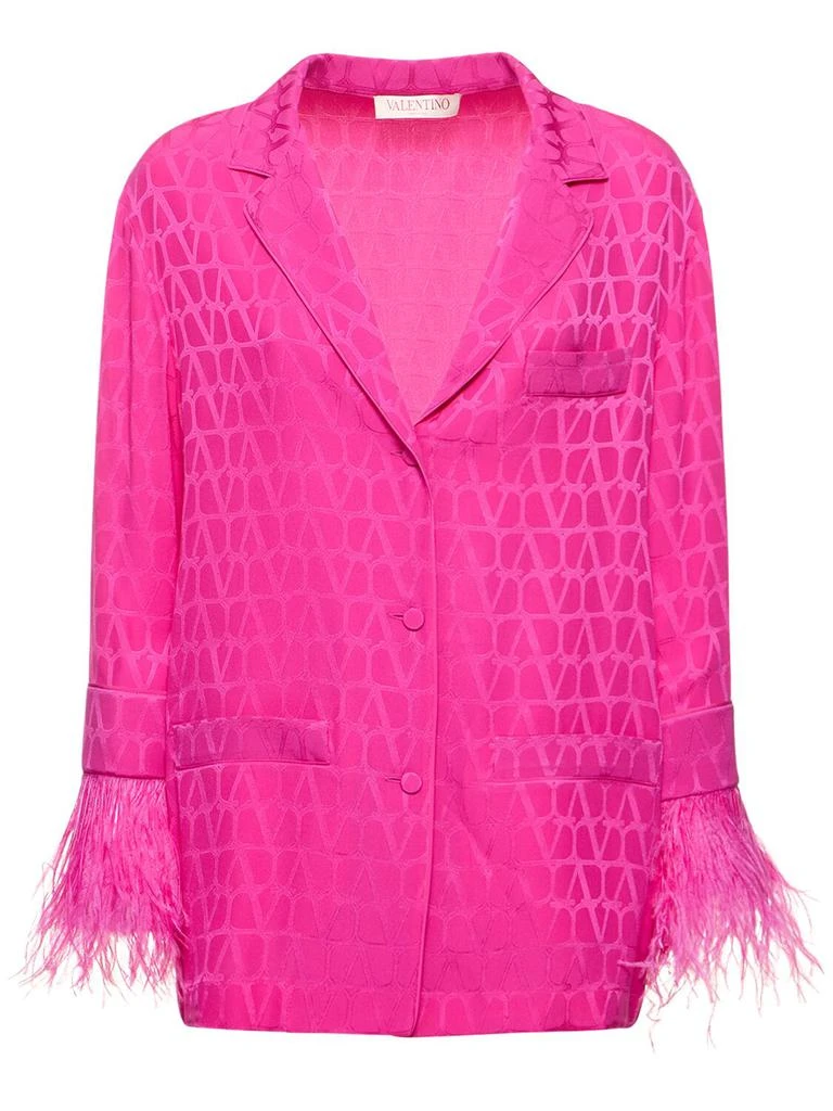 Valentino Logo Jacquard Silk Shirt W/feathers 1