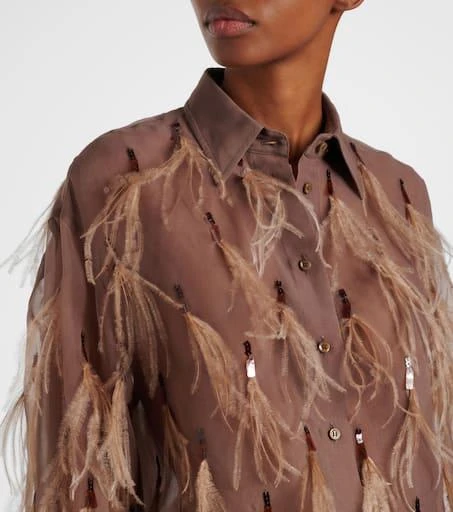 Brunello Cucinelli Feather-trimmed silk organza shirt 4