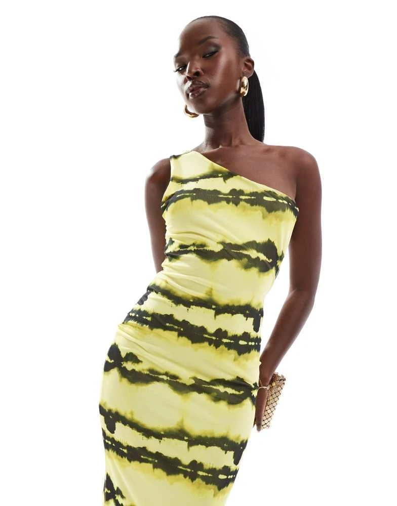 ASOS ASOS DESIGN one shoulder mesh maxi dress in yellow ombre print 2