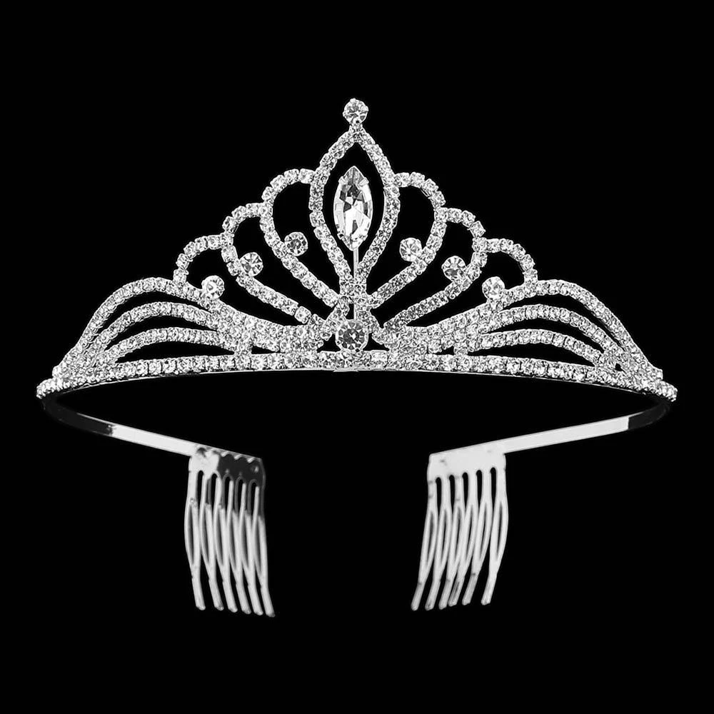 FASHNZFAB Marquise Stone Center Rhinestone Pave Princess Tiara 2