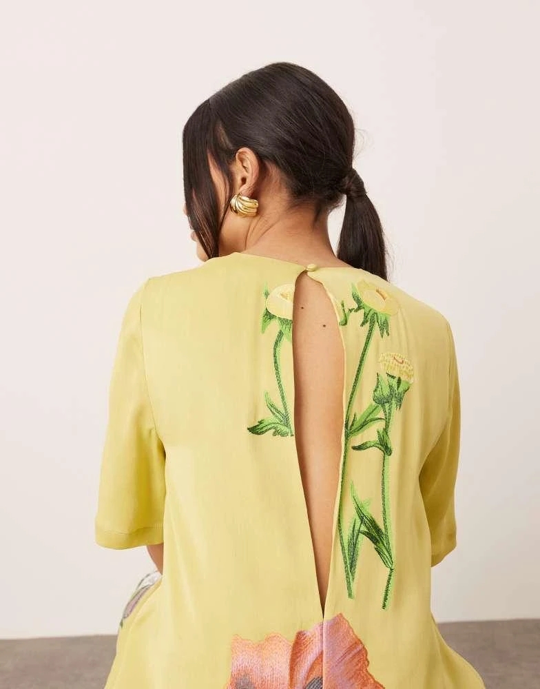 lulus classic elegance dress Khaki with Embroidered Palm Trees V-Neck Midi T-Shirt Dress Scamp & Dude main image 0