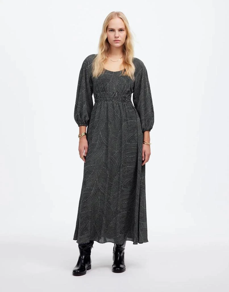 Madewell Balloon-Sleeve Ruched Midi Dress in Dot 1