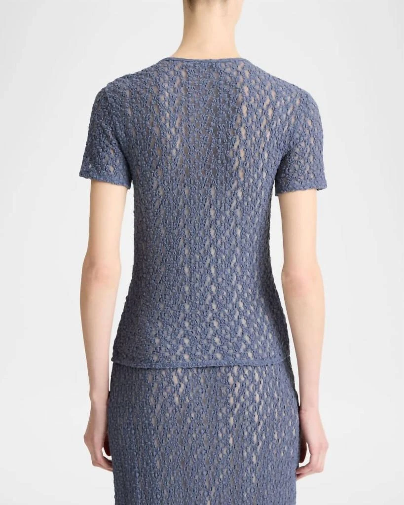 Vince Floral Smocked Short Sleeve Crew Neck Sweater In Mauve Thistle 2