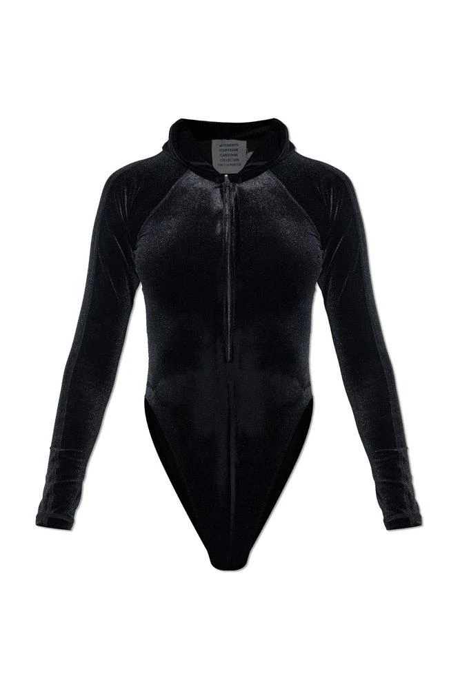 Vetements Vetements Zip-Up Hooded Velvet Bodysuit