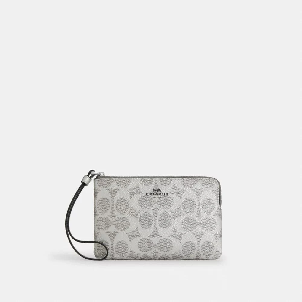 Coach Corner Zip Wristlet In Signature Canvas 1
