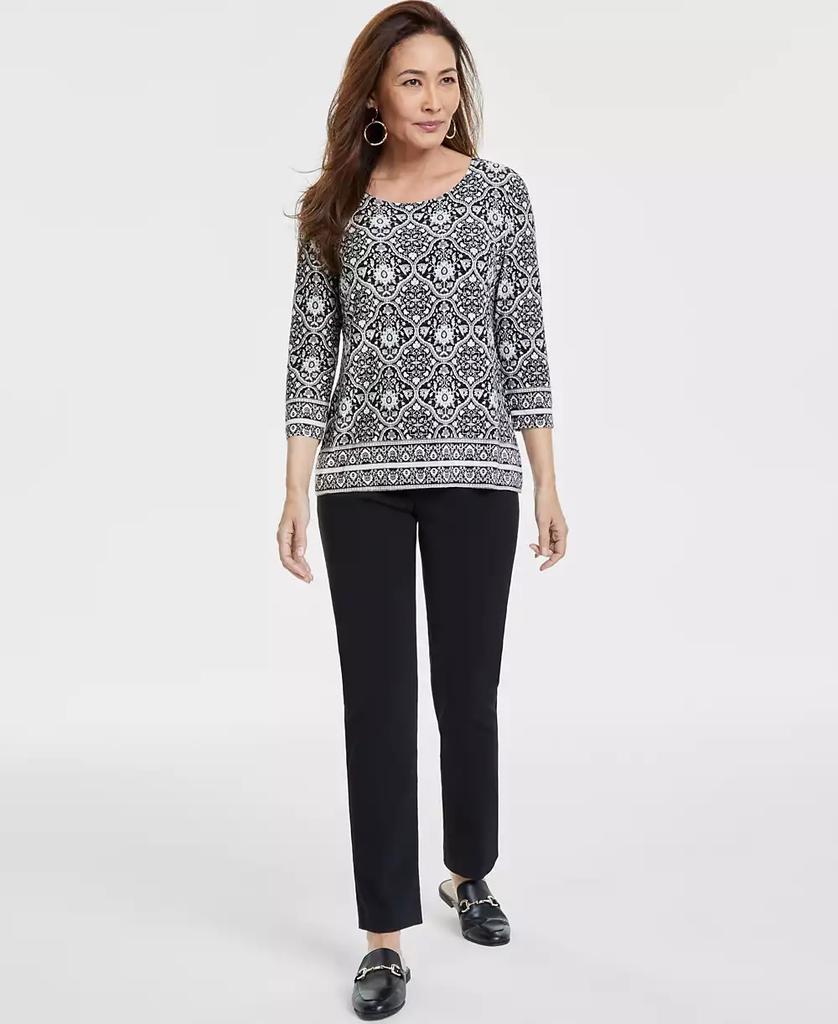 JM Collection Women's Printed Jacquard 3/4-Sleeve Top, Exclusively at Macy's