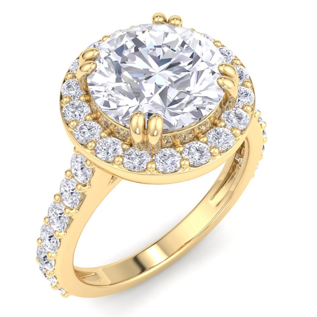 SSELECTS 4 Carat Round Lab Grown Diamond Halo Engagement Ring In 14K Yellow Gold G-H, Vs2