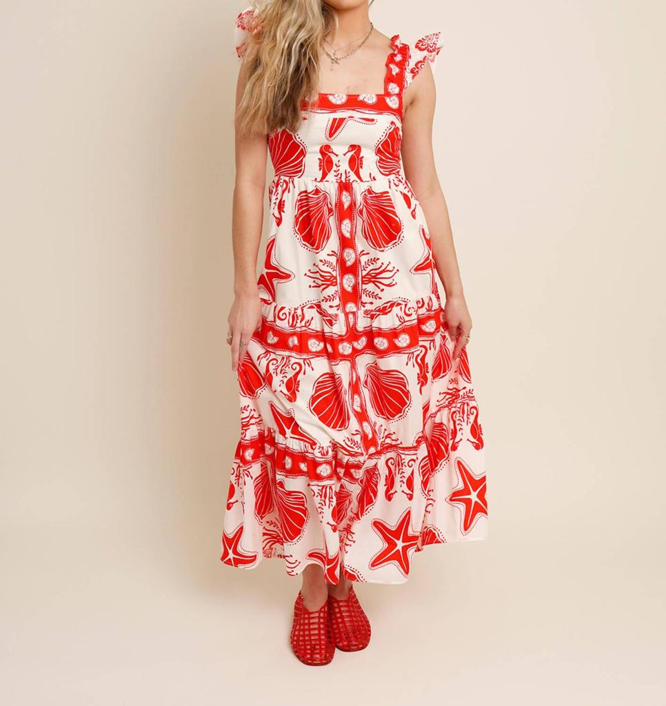 Moon River Moon River - ISLA RUFFLE SLEEVE TIERED MIDI DRESS