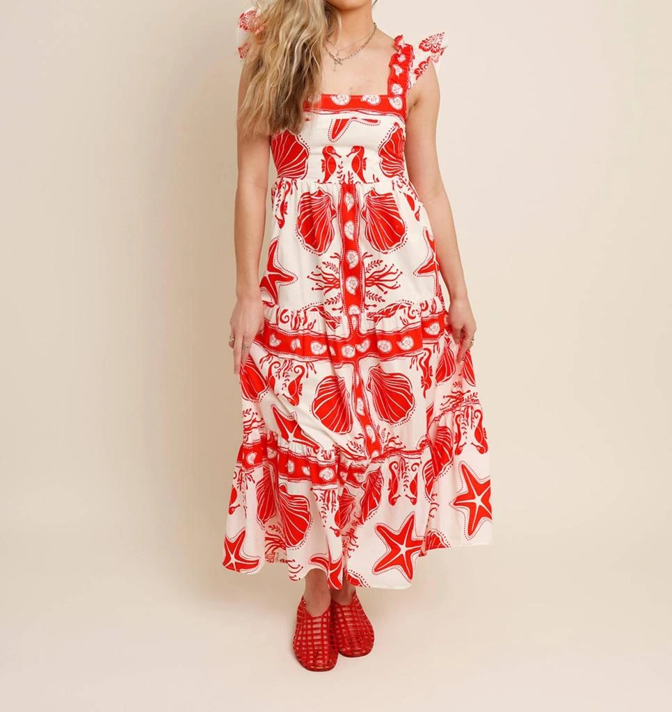 Moon River Moon River - ISLA RUFFLE SLEEVE TIERED MIDI DRESS 1