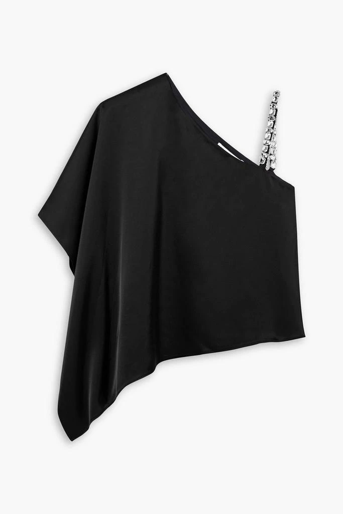 Alice + Olivia Riko crystal-embellished one-shoulder satin top 1