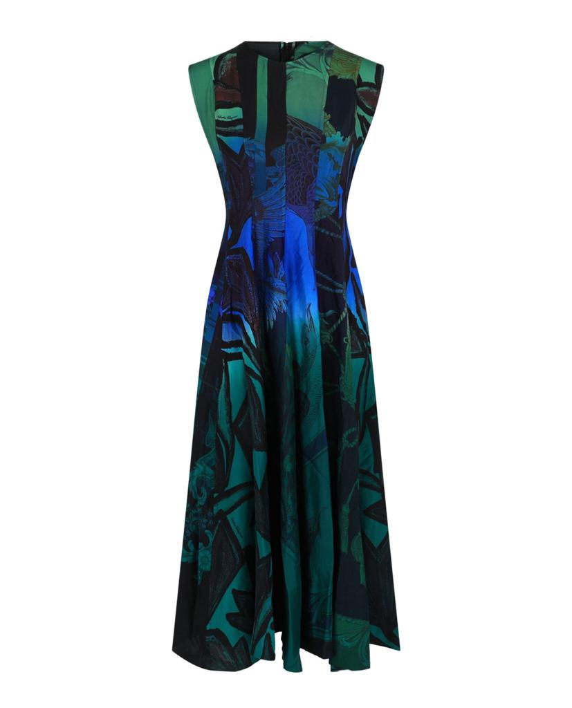 Salvatore Ferragamo Sleeveless Graphic Printed Silk Midi Dress