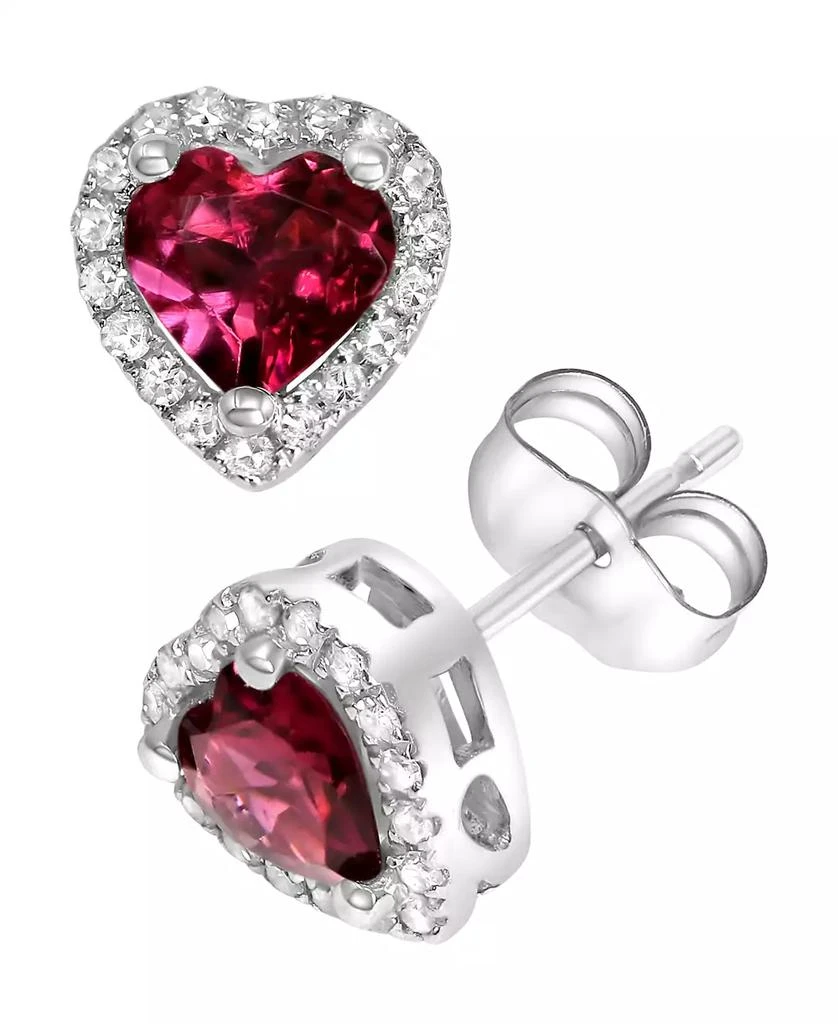 Rhodolite Garnet (1 ct. t.w.) & Diamond (1/8 ct. t.w.) Stud Earrings in 14k White Gold