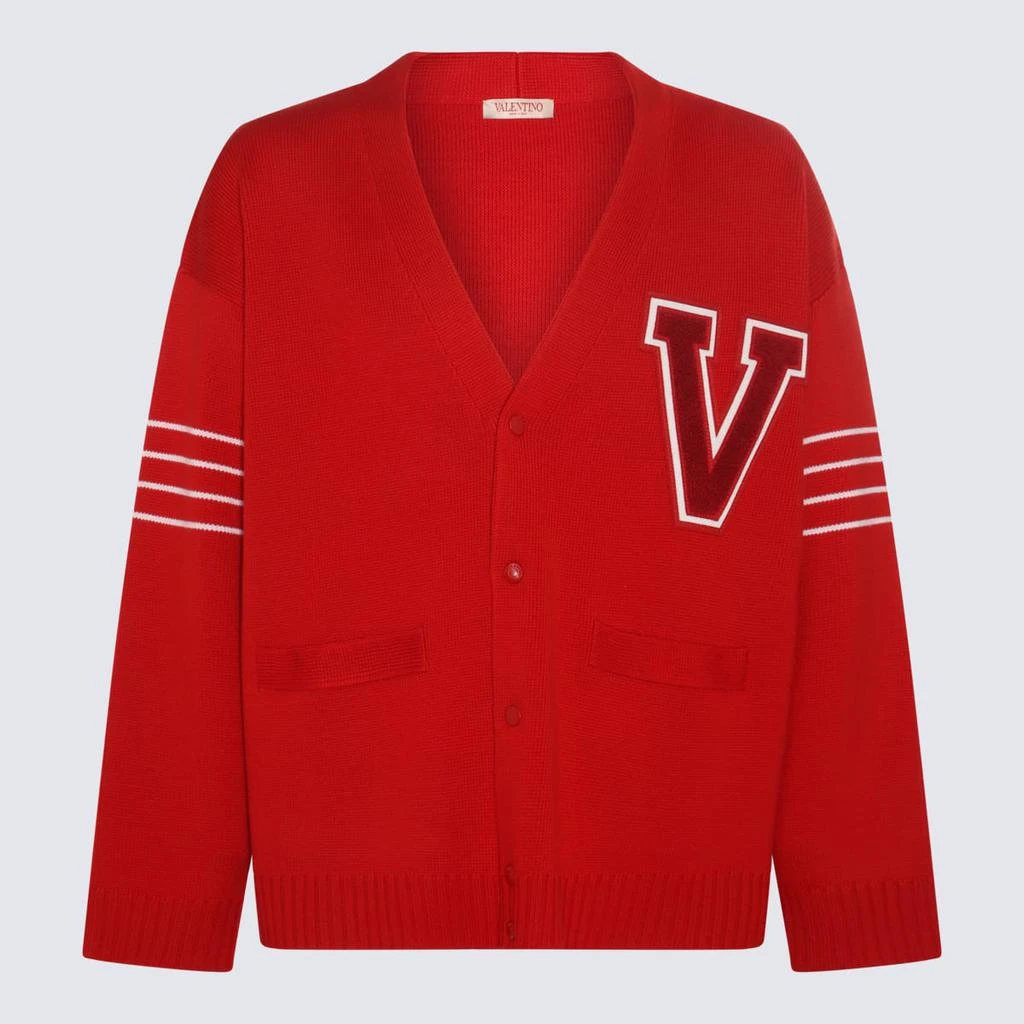 Valentino Red And White Wool Blend Cardigan 1