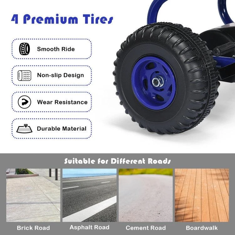 Hivvago 4 Wheel Pedal Powered Ride On with Adjustable Seat-Blue 3