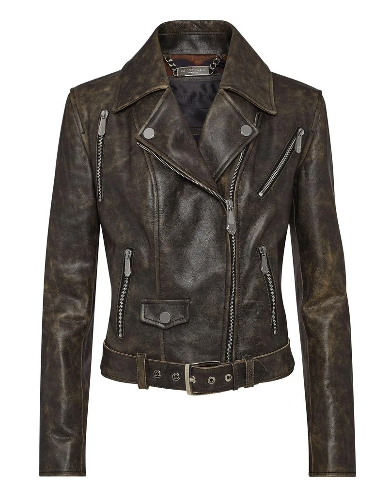 Philipp Plein Shoulder Padded Leather Biker Jacket 1