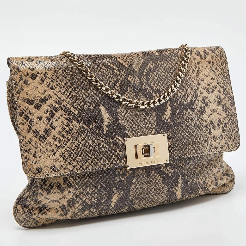 Michael Kors MICHAEL Michael Kors Beige Python Effect Leather Oversized Sloan Chain Clutch 3