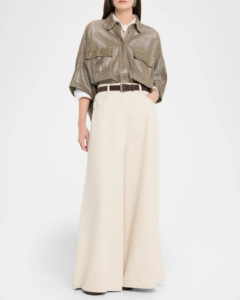 Brunello Cucinelli Laminated Perforated Leather Utility Shirt 2