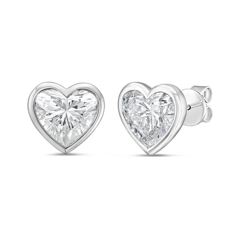 Diana M Jewels 14KT WHITE GOLD LAB GROWN heart shape STUDS IN A BEZEL SETTING WEIGHING 2.50 CTS TW 2