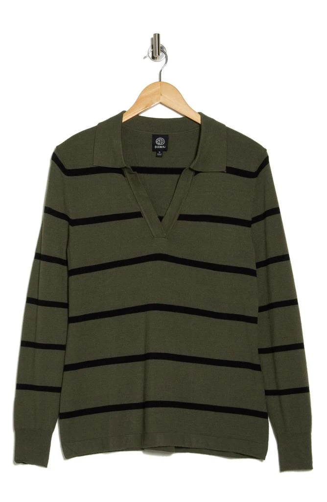 Bobeau Fine Gauge Stripe Polo Sweater 3