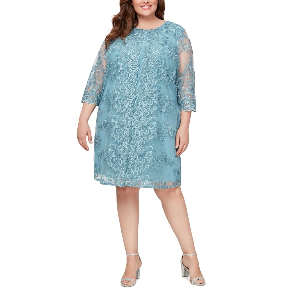 Alex Evenings Plus Size Embellished Faux-Jacket Shift Dress