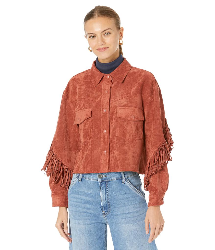 Blank NYC Faux Suede Fringe Shirt Jacket in Bounce Back