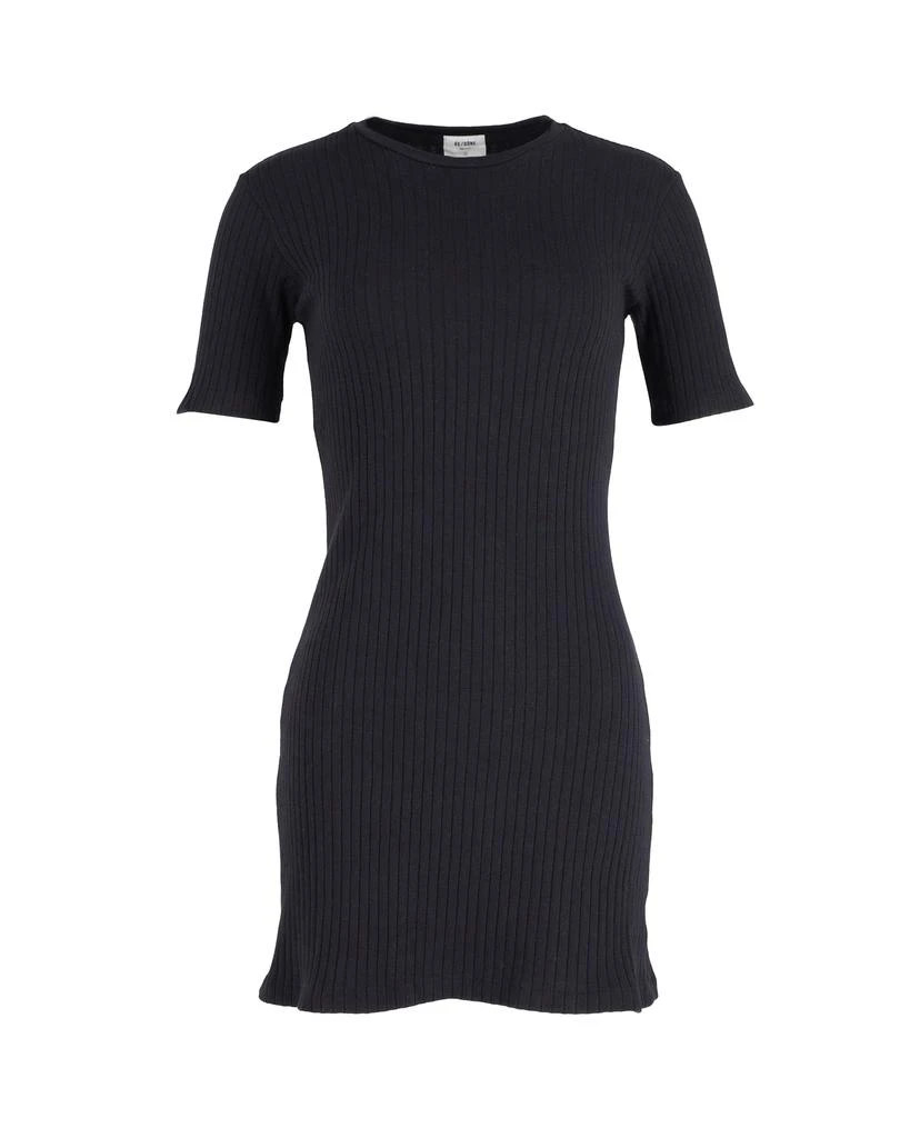REDONE Re/Done Ribbed Knit Fitted Mini Dress in Black Cotton 1