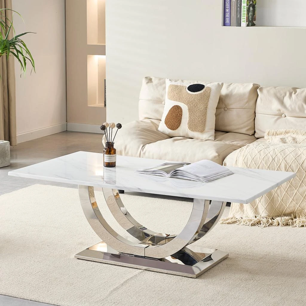 Streamdale Furniture Streamdale Modern Marble Pattern Coffee Table with Silver Base