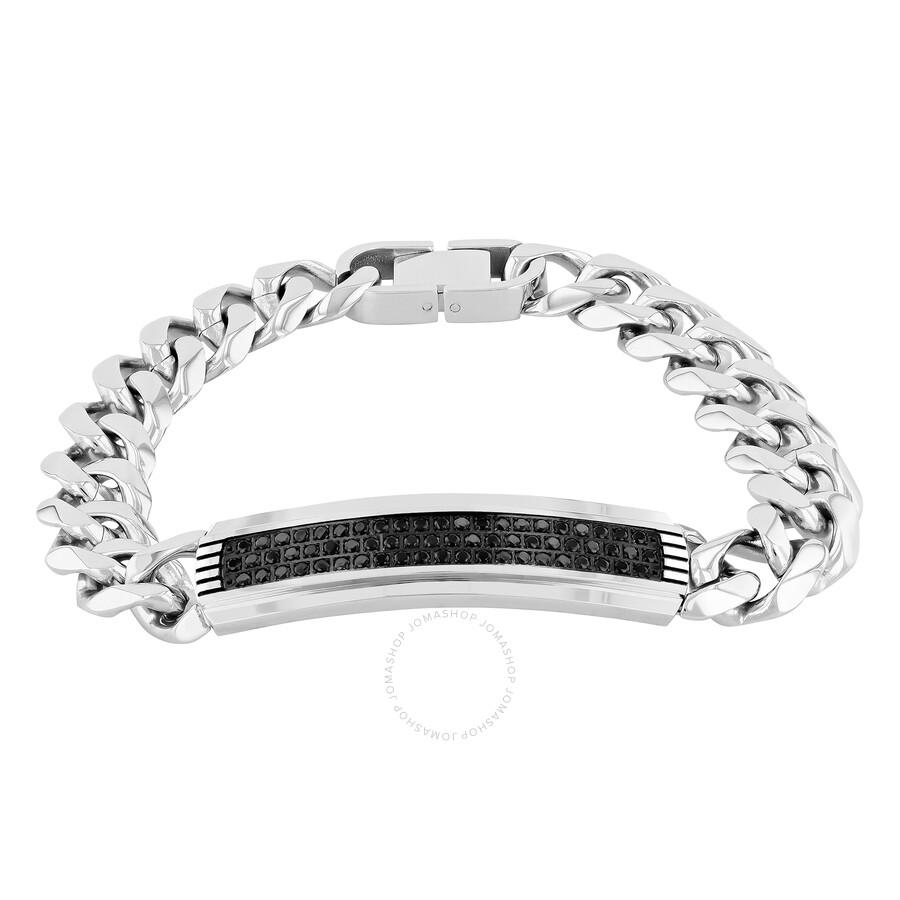 Robert Alton Robert Alton Black Sapphire and Stainless Steel Men's ID Bracelet