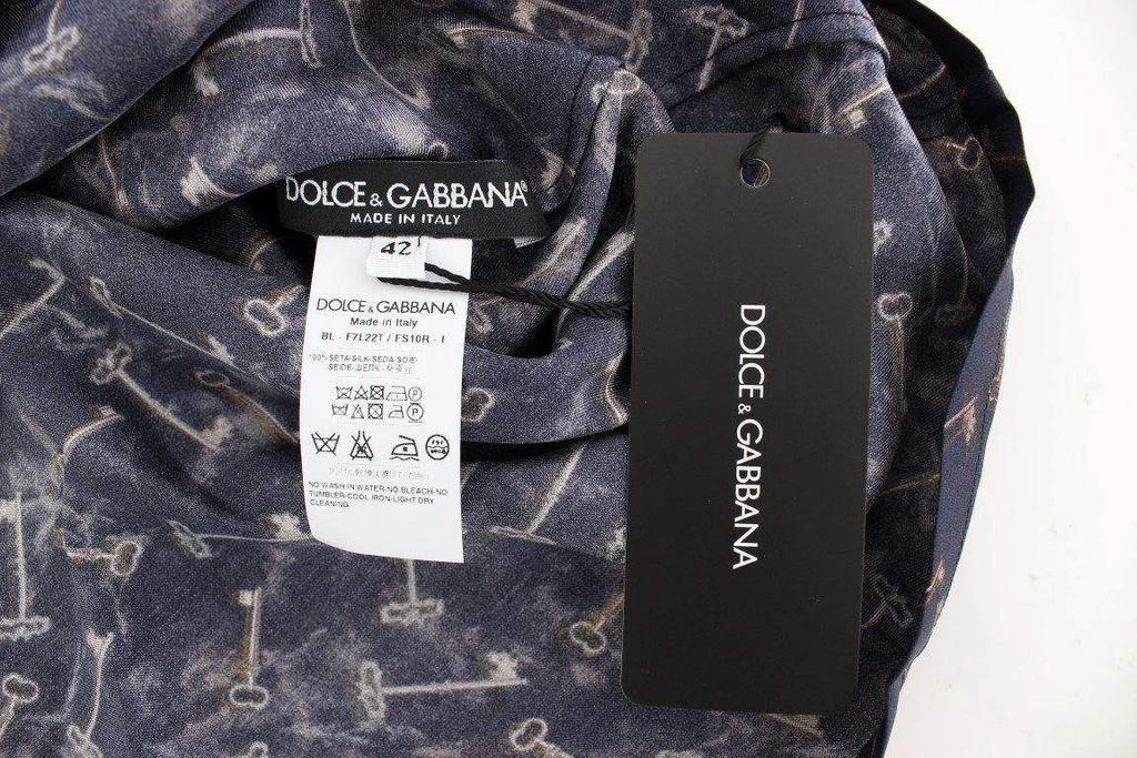 Dolce & Gabbana Dolce & Gabbana  Blue gold key print silk blouse 7