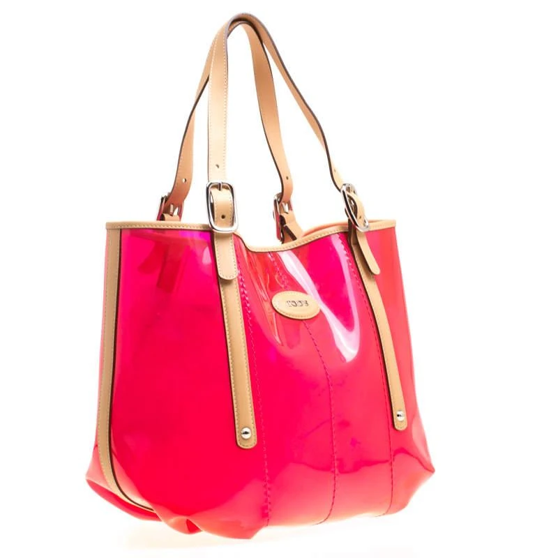 Tod's Tod's Red/Beige PVC and Leather Tote 3